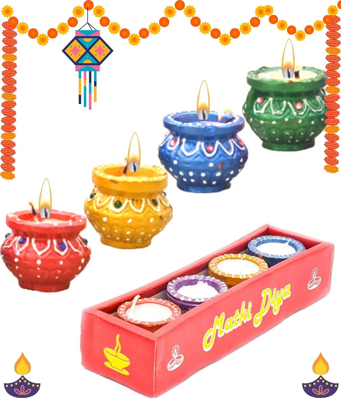 Matka Diya Decorative Candles (Pack of 4)